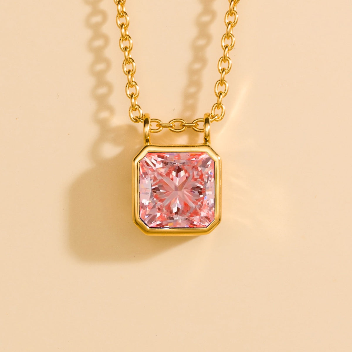 Calin padparadscha sapphire asscher-cut solitaire pendant necklace in gold