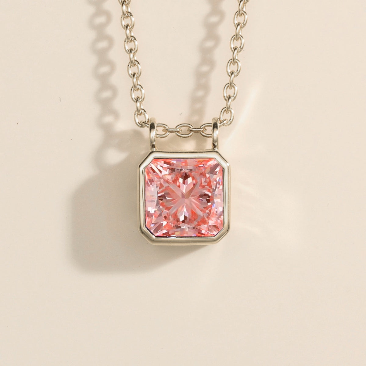 Calin padparadscha sapphire asscher-cut solitaire pendant necklace in white gold