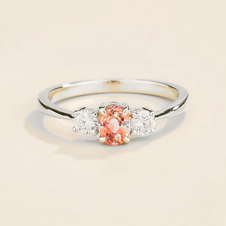 Boble padparadscha sapphire oval & diamond three-stone ring in white gold