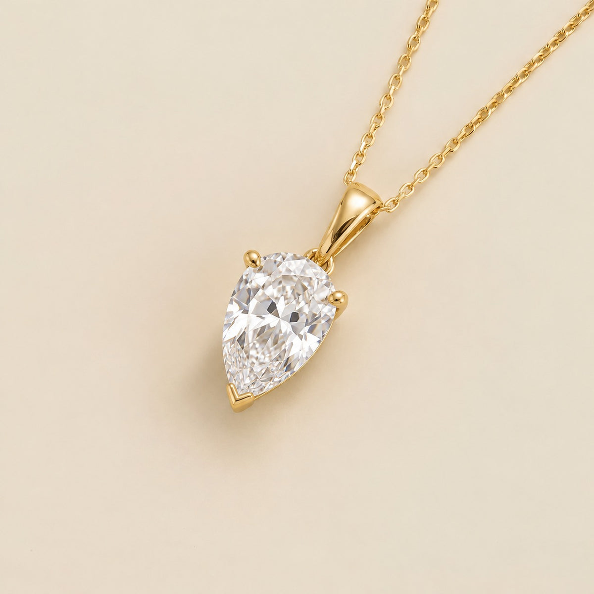 Pandal pear lab-grown diamond solitaire pendant necklace in gold – angled view | Juvetti