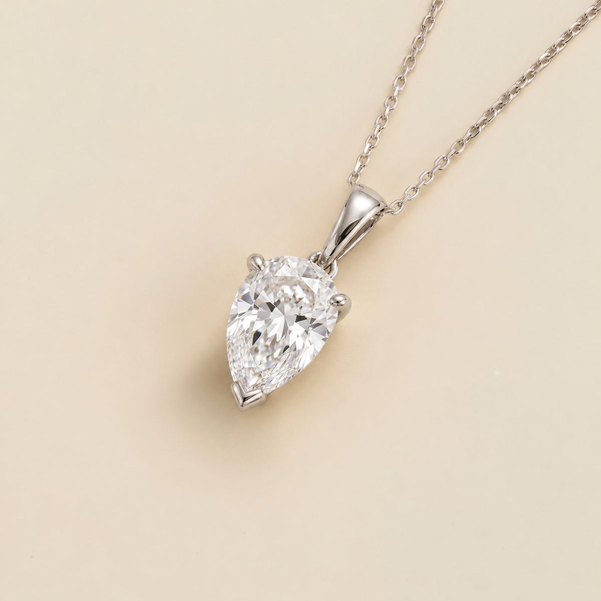 Pandal pear lab-grown diamond solitaire pendant necklace in white gold – angled view | Juvetti