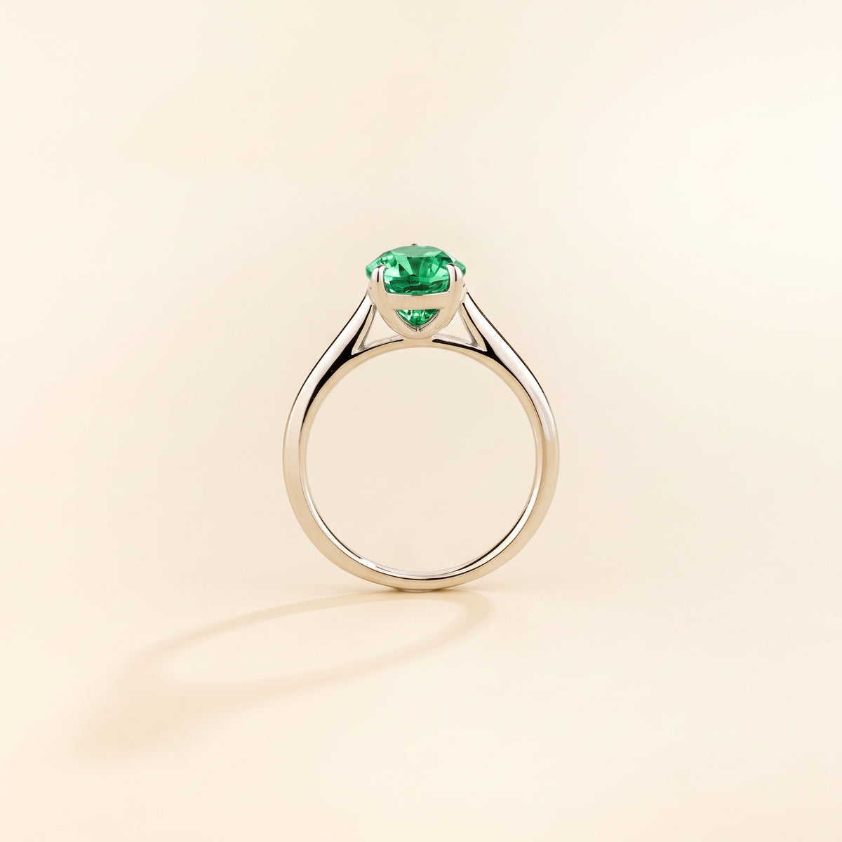 Pandal Pear Shape Green Sapphire Cathedral Solitaire Ring in White Gold, side profile view