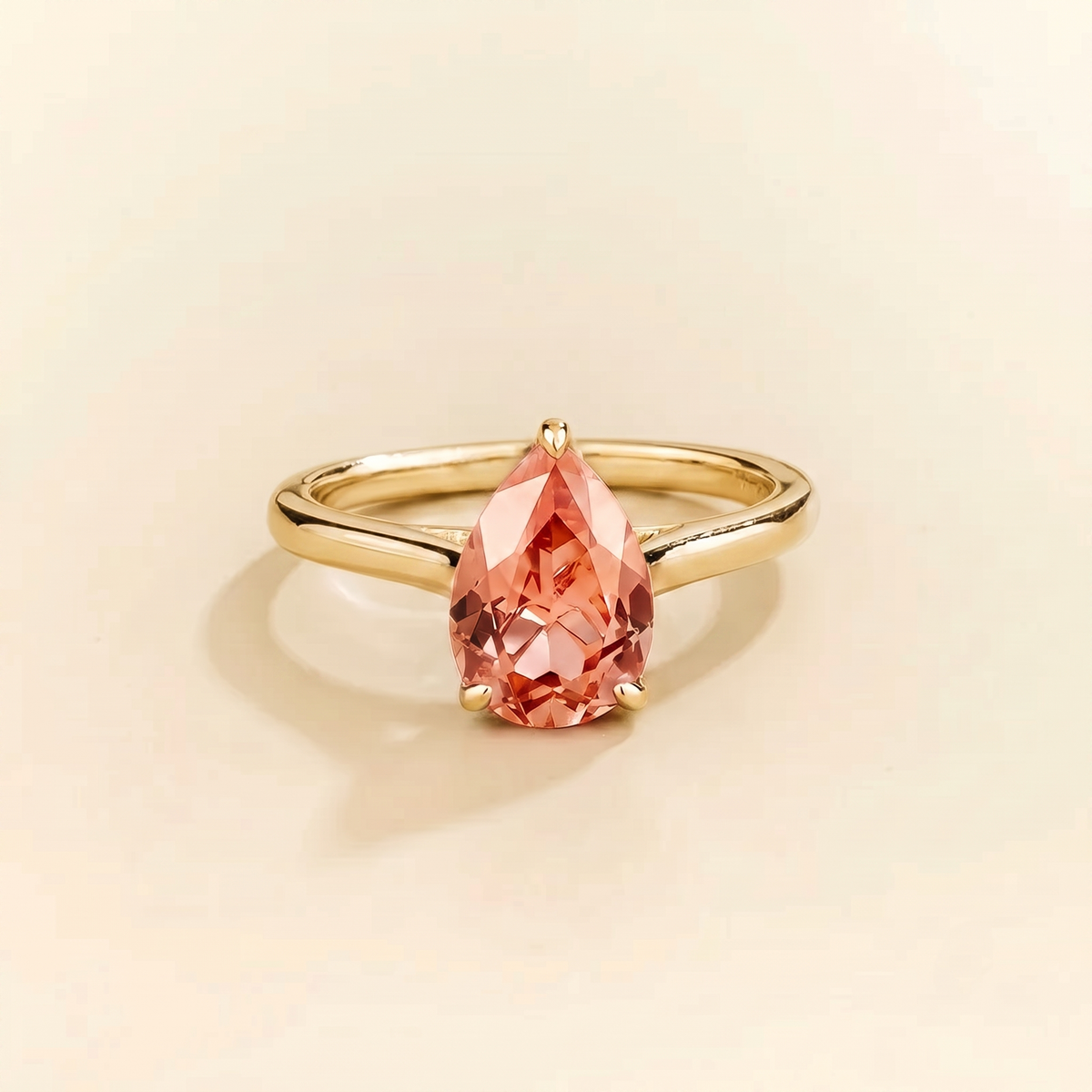 Pandal Pear Shape Padparadscha sapphire Cathedral Solitaire Ring front