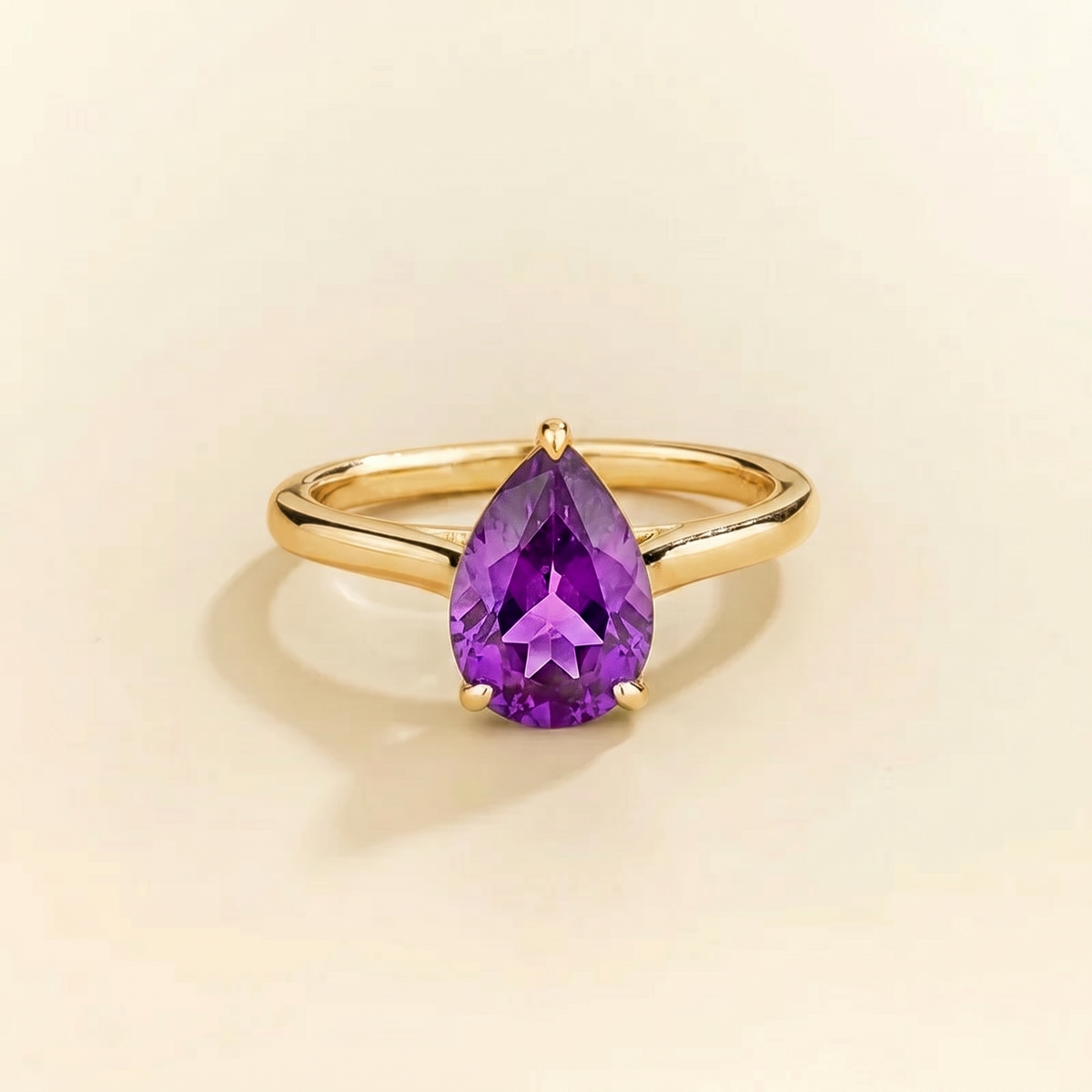 Pandal Pear Shape Purple Sapphire  Cathedral Solitaire Ring front