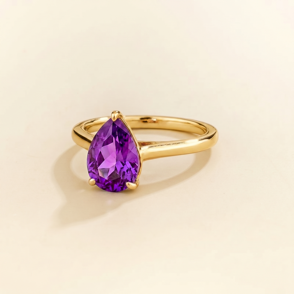 Pandal Pear Shape Purple Sapphire Cathedral Solitaire Ring three quarter