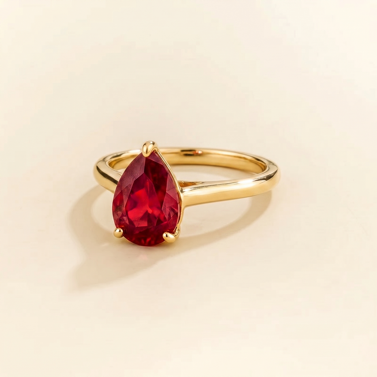 Pandal Pear Shape Ruby Cathedral Solitaire Ring three quarter