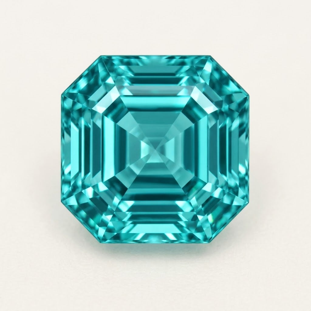 Paraiba-colour lab-grown sapphire, Asscher cut