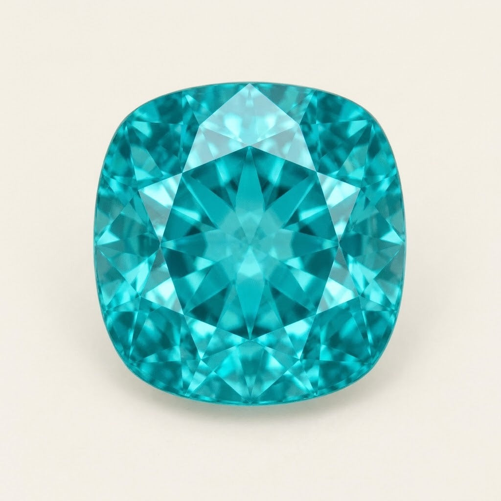 Paraiba-colour lab-grown sapphire, cushion cut