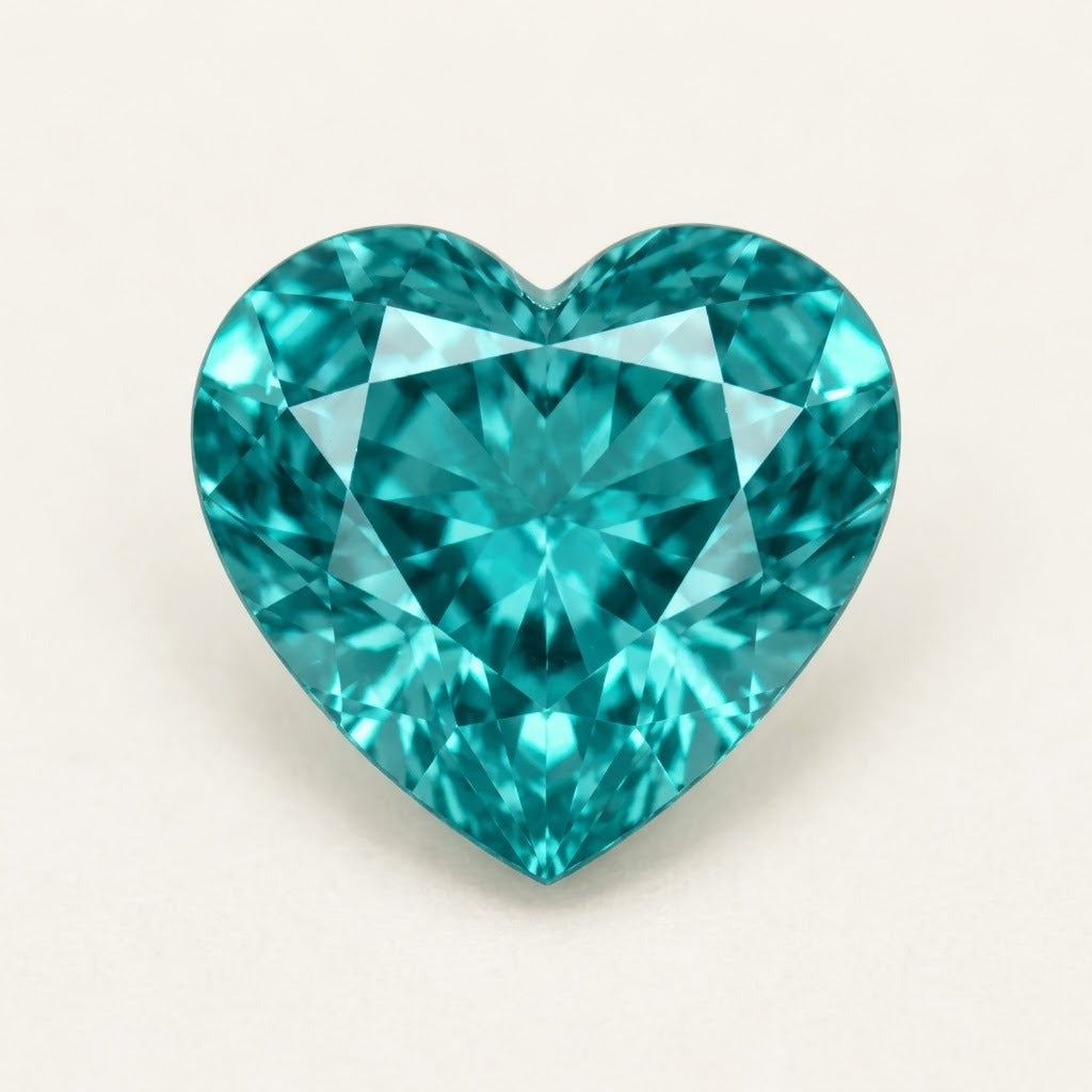 Paraiba-colour lab-grown sapphire, heart cut