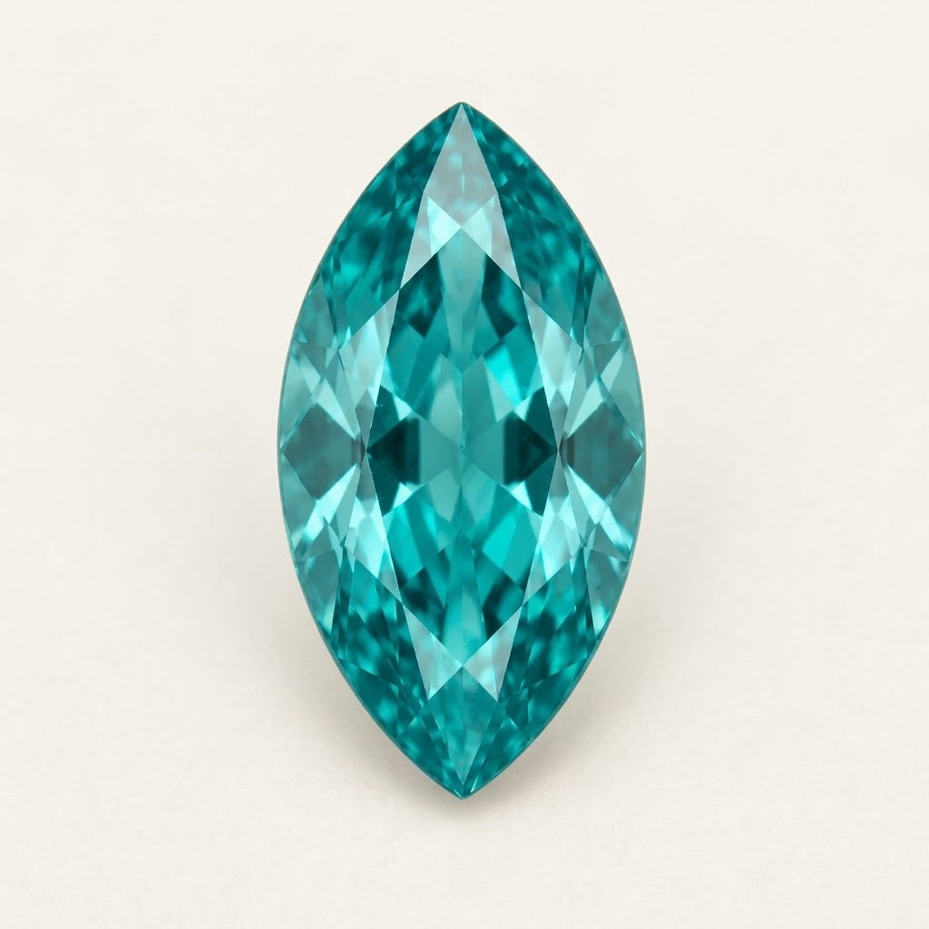 Paraiba-colour lab-grown sapphire, marquise cut