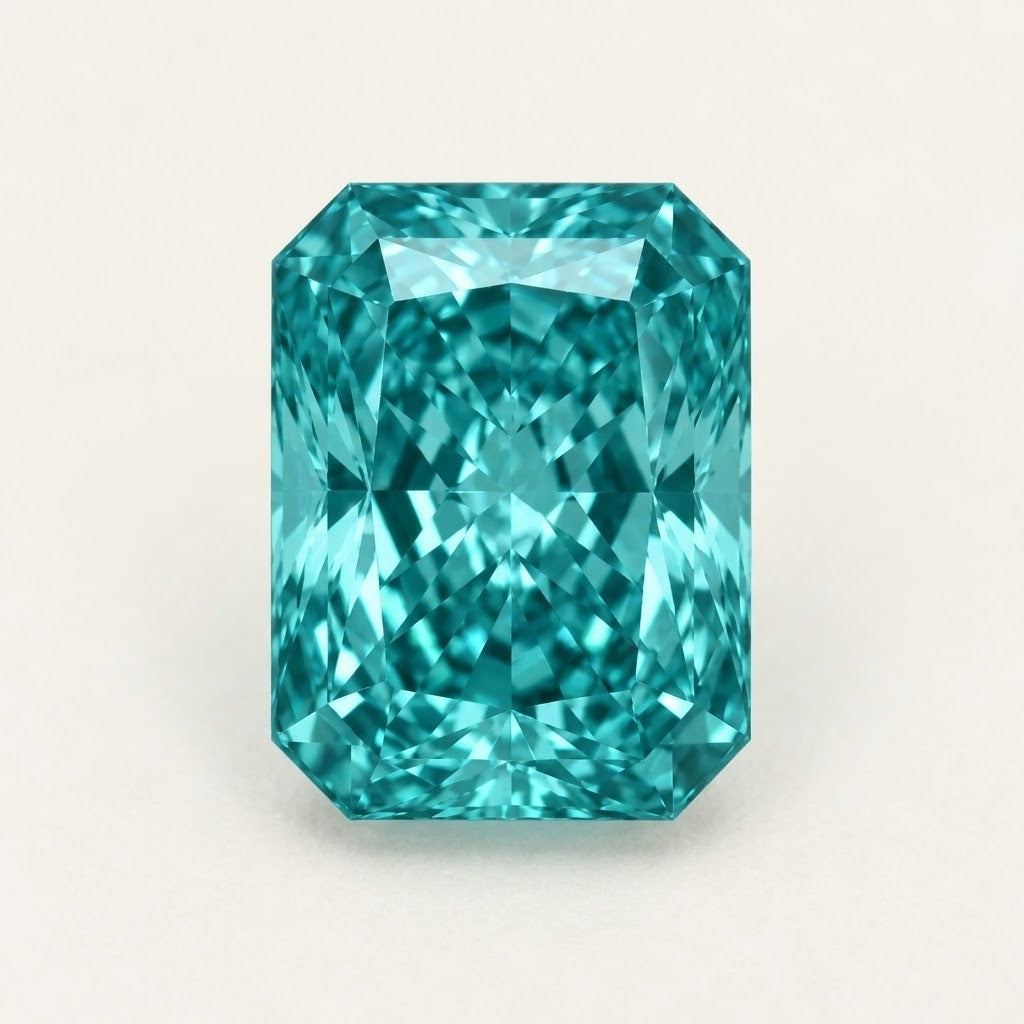 Paraiba-colour lab-grown sapphire, radiant cut
