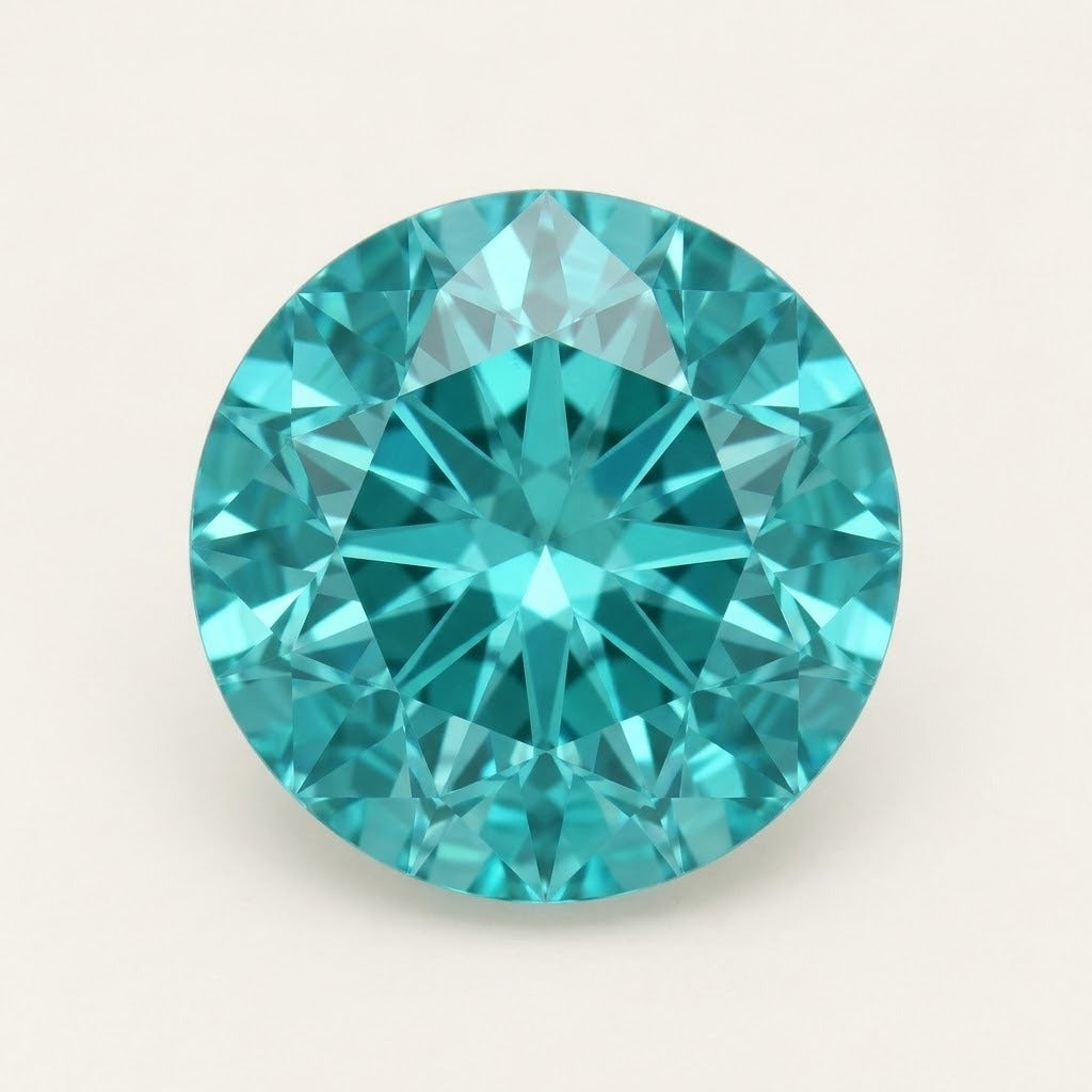 Paraiba-colour lab-grown sapphire, round cut