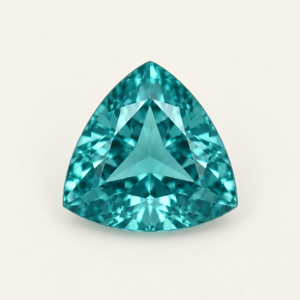 Paraiba-colour lab-grown sapphire, trillion cut