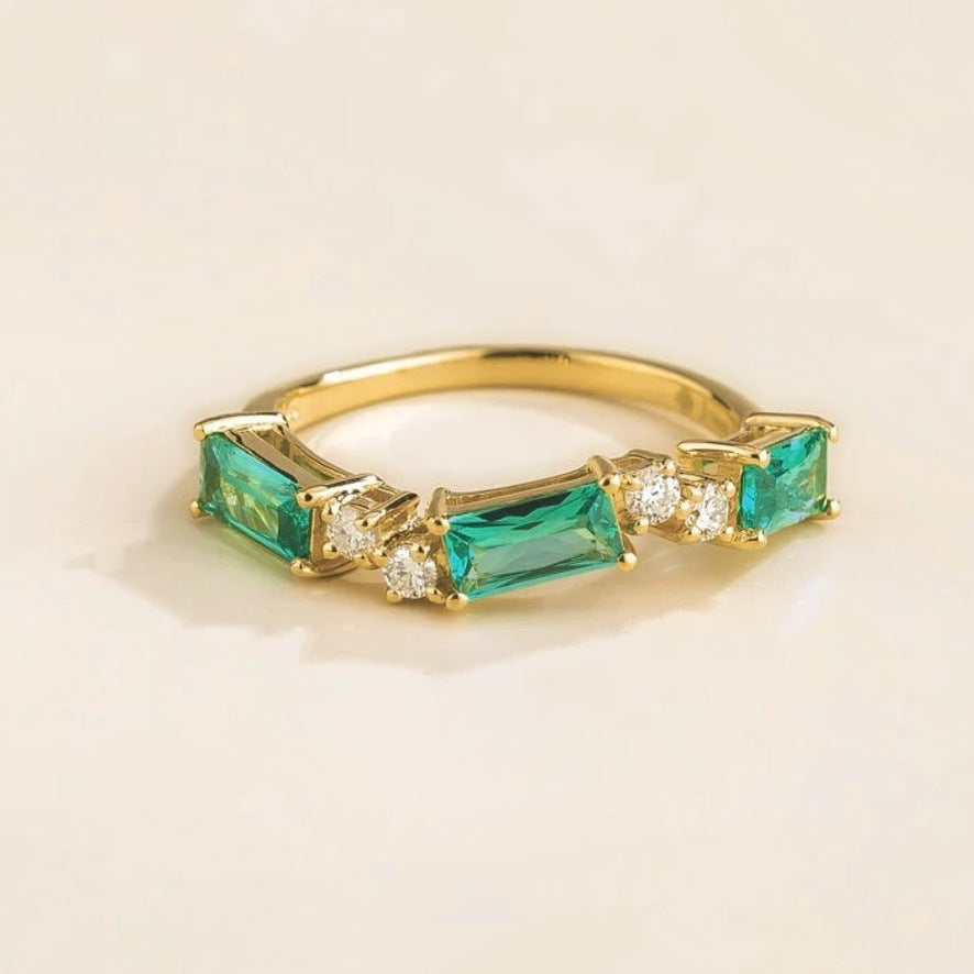 Forma paraiba sapphire & diamond baguette three-stone ring in gold