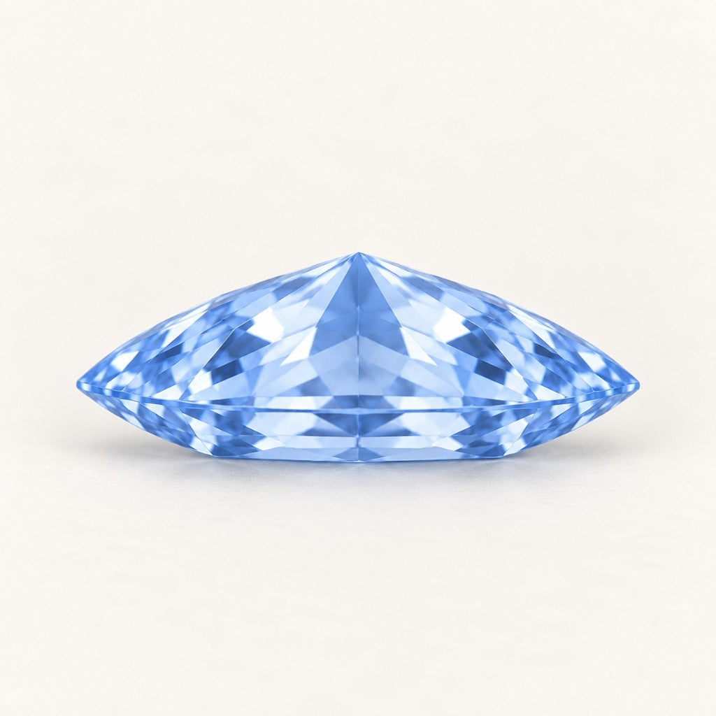Pastel blue lab-grown sapphire, marquise cut, side view