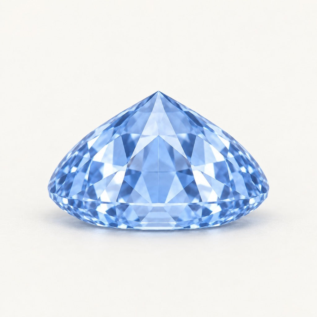 Pastel blue lab-grown sapphire, oval cut, side view