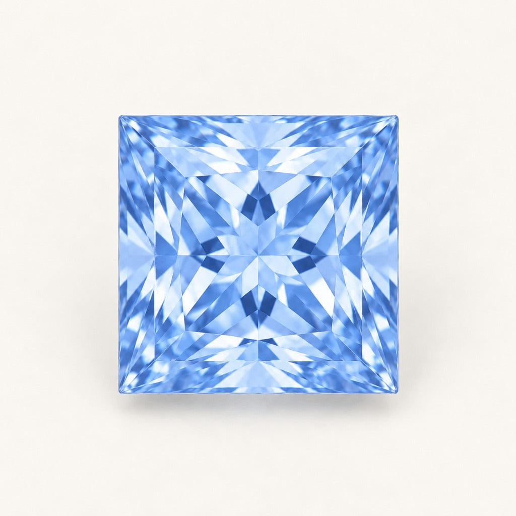 Pastel blue lab-grown sapphire, princess cut