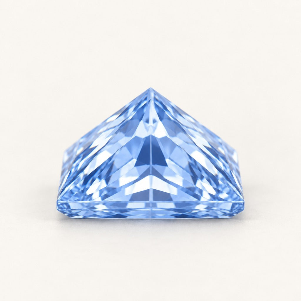 Pastel blue lab-grown sapphire, princess cut, side view