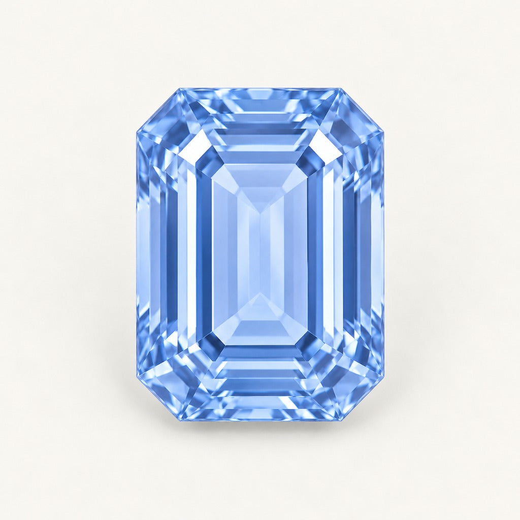Pastel blue lab-grown sapphire, emerald cut