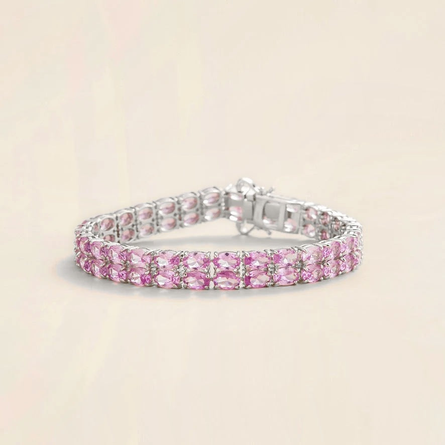 Salto pastel pink sapphire oval tennis bracelet in white gold, double row