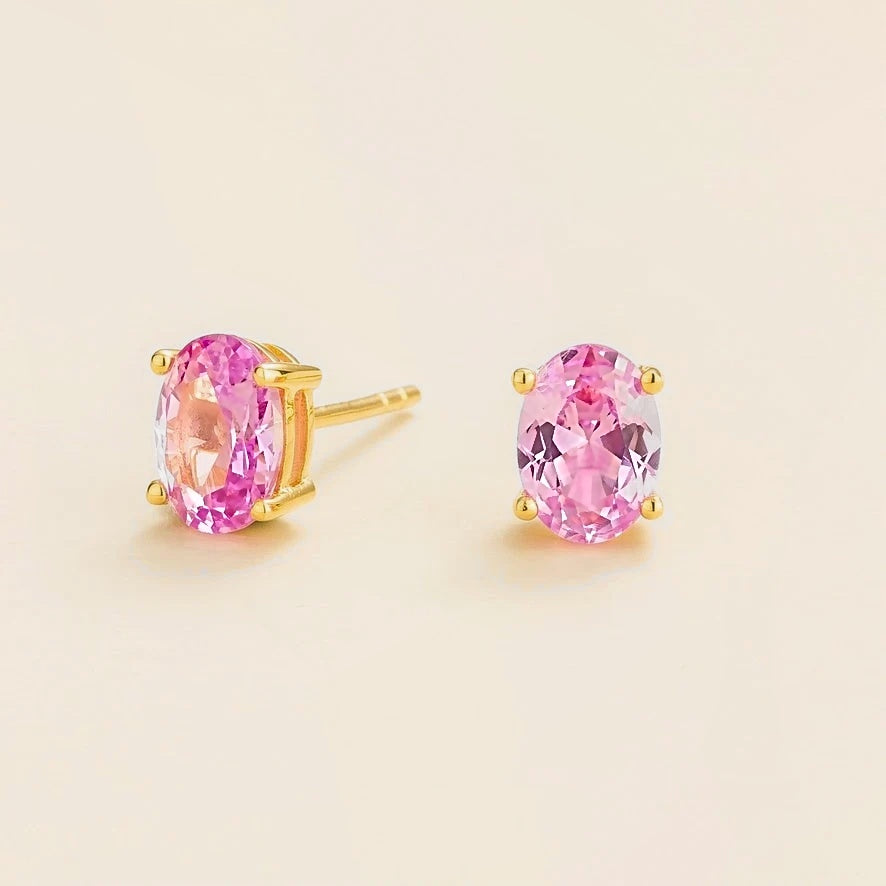 Ovo Pastel Pink Sapphire Oval Stud Earrings in Gold