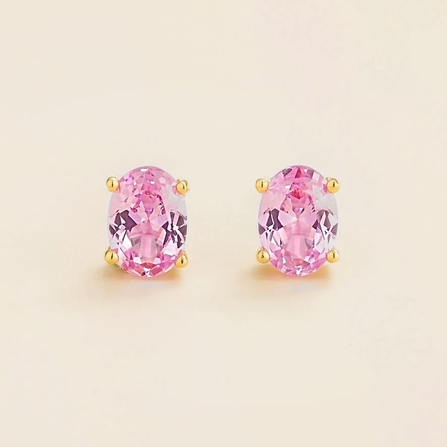 Ovo pastel pink sapphire oval solitaire stud earrings in gold