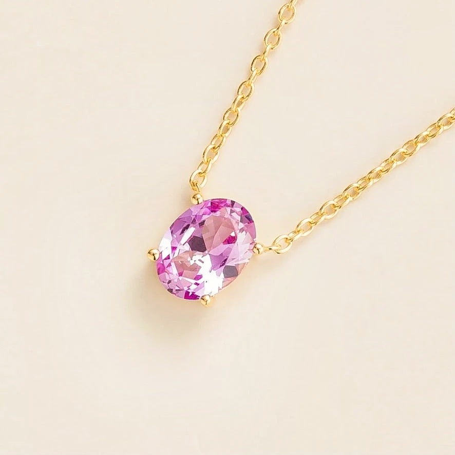 Ovo Pastel Pink Sapphire Oval Solitaire Pendant Necklace in Gold