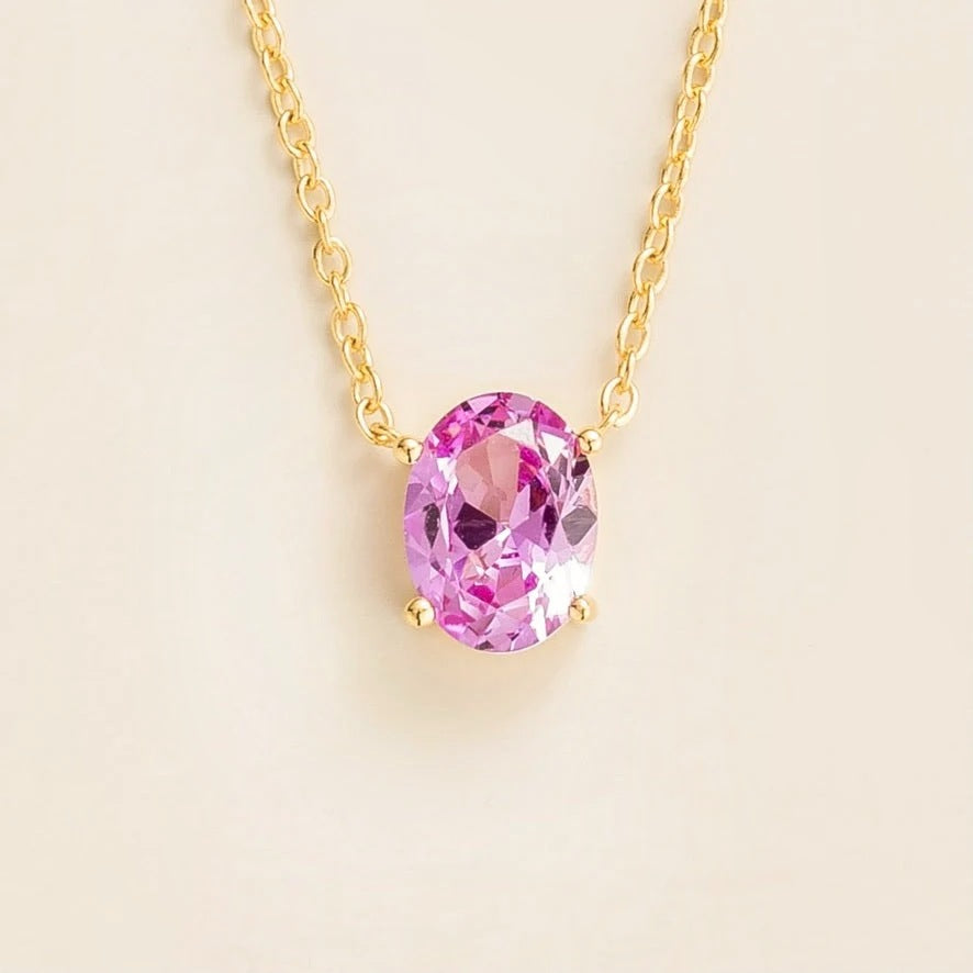 Ovo pastel pink sapphire oval solitaire pendant necklace in gold