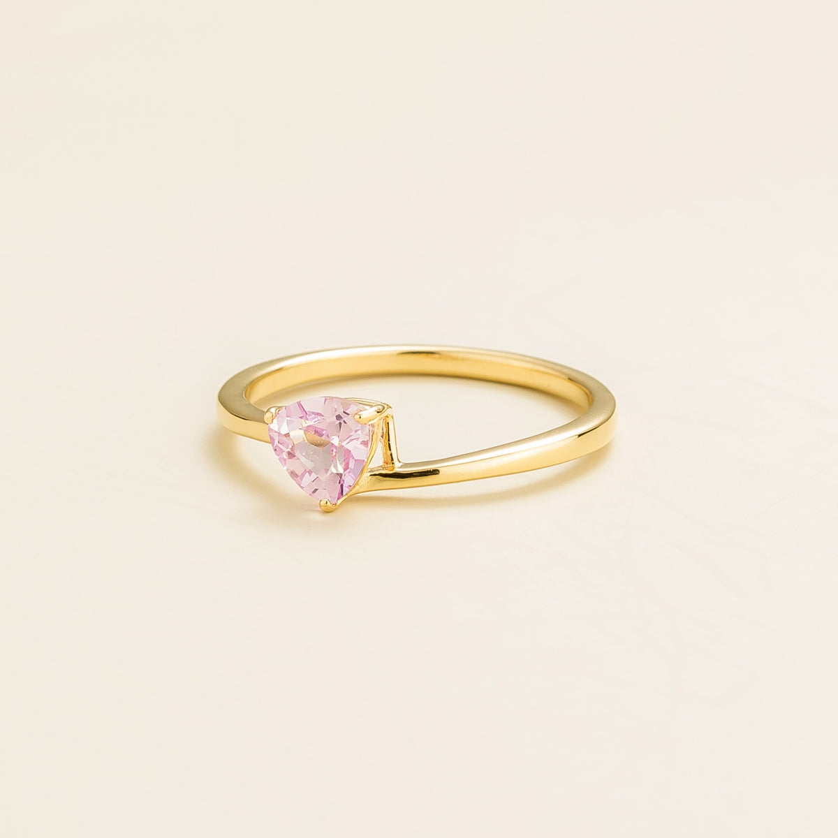 Trillion Pastel Pink Sapphire Solitaire Ring in Gold