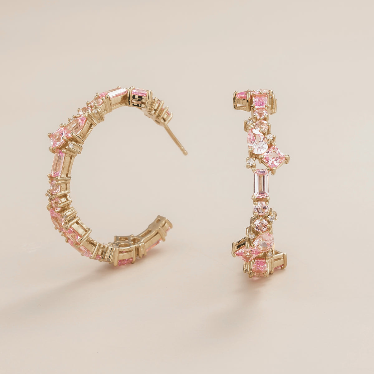Lanna Pink Sapphire & Diamond Mixed-Cut Hoop Earrings in White Gold - Large