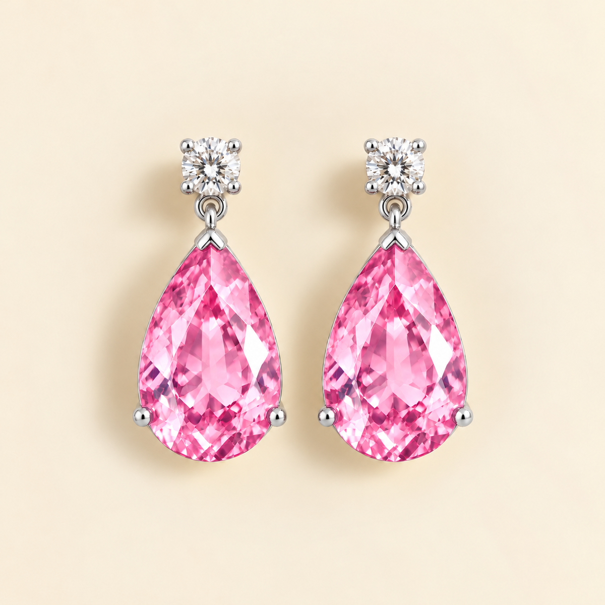 Pisa pink sapphire and diamond large pear drop earrings in white gold