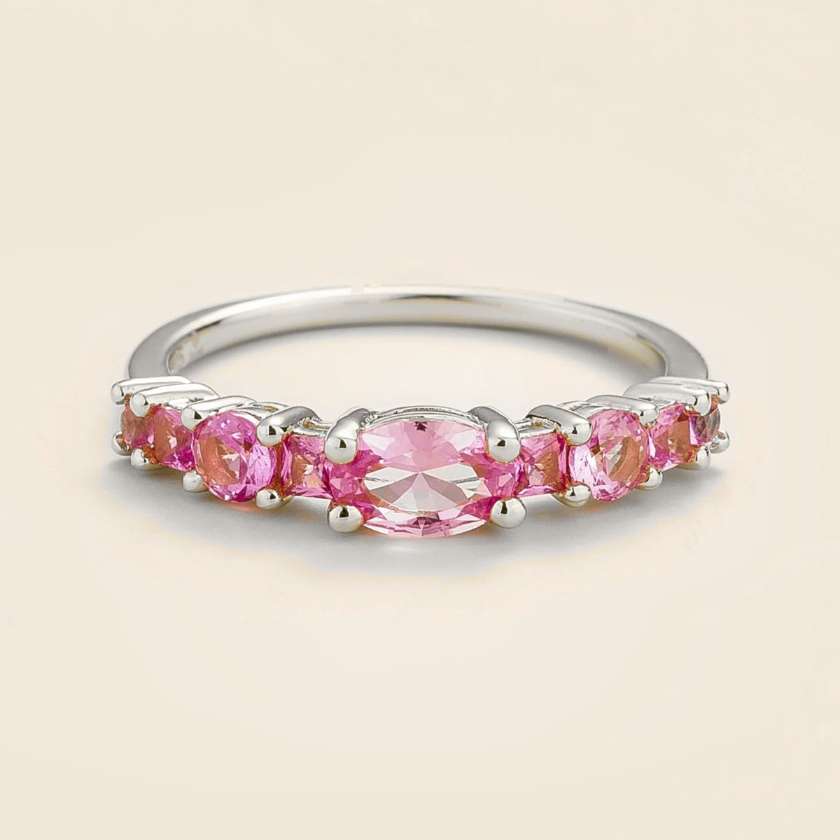 Petra Pink Sapphire Graduated Band Ring in White Gold | Juvetti
