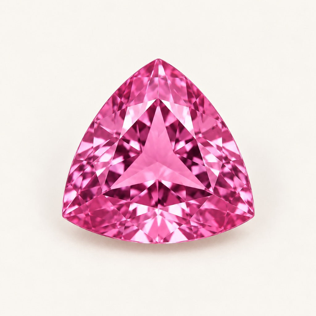 Pink lab-grown sapphire, trillion cut
