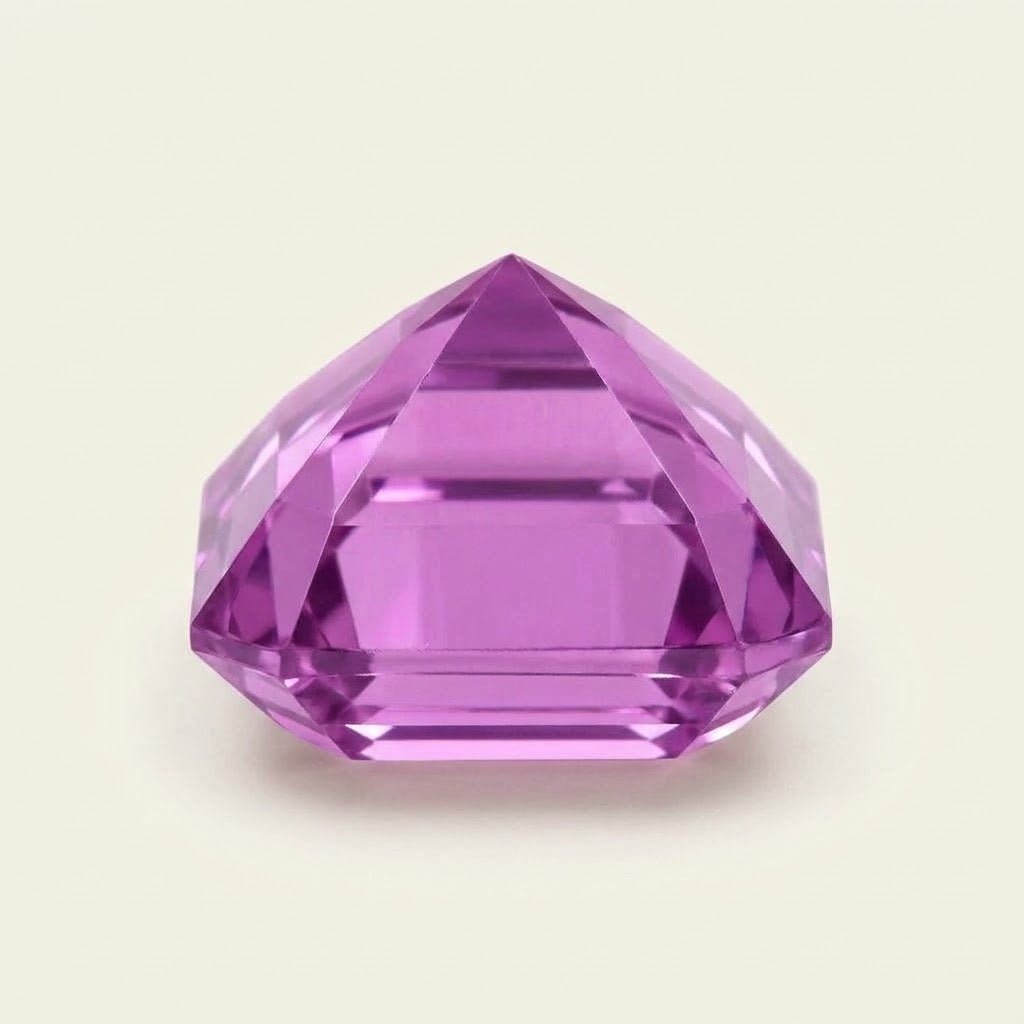 Pinkish-purple lab-grown sapphire, Asscher cut, side view