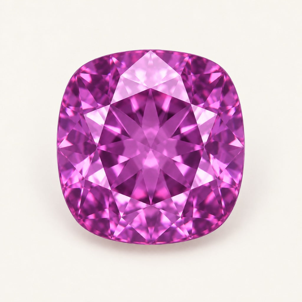 Pinkish-purple lab-grown sapphire, cushion cut
