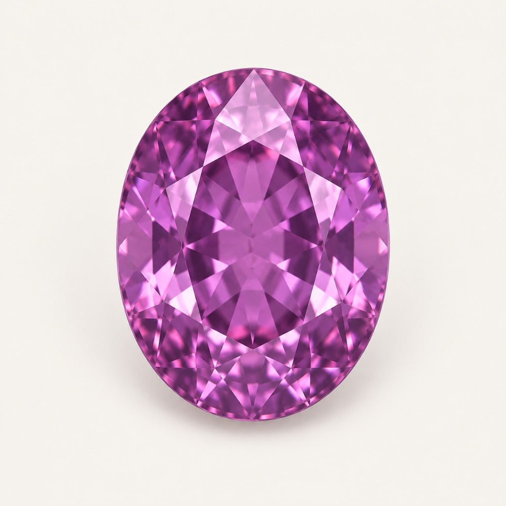 Pinkish-purple lab-grown sapphire, oval cut