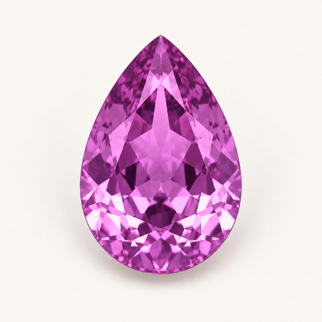 Pinkish-purple lab-grown sapphire, pear cut