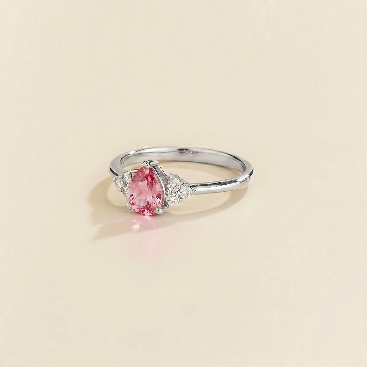 Pear Cut Pink Sapphire & Diamond Ring in White Gold