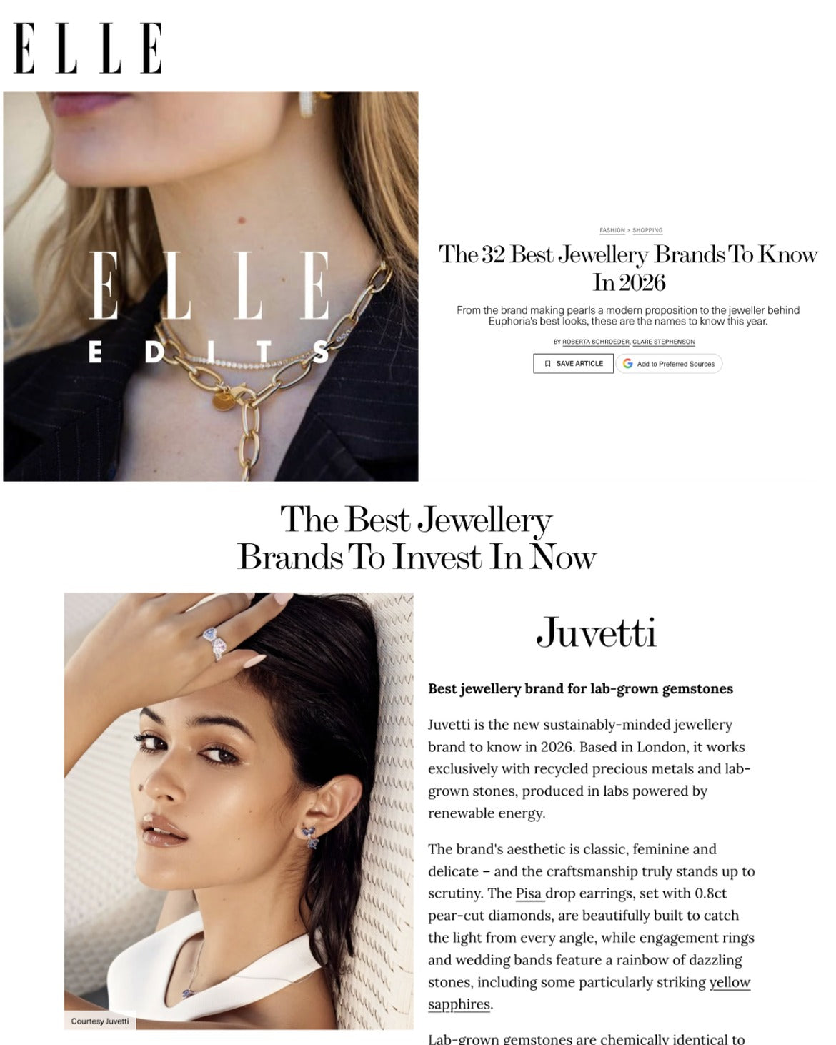Juvetti featured in ELLE: The 32 Best Jewellery Brands To Know In 2026
