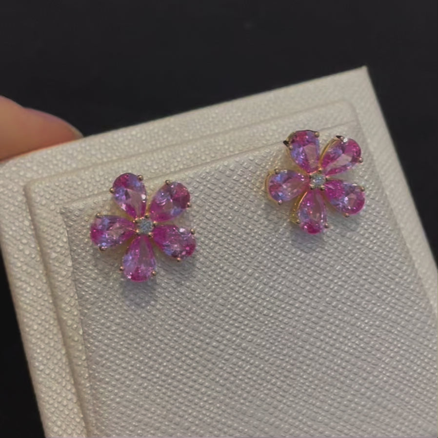 Florea Gold Earrings Pink sapphire & Diamond