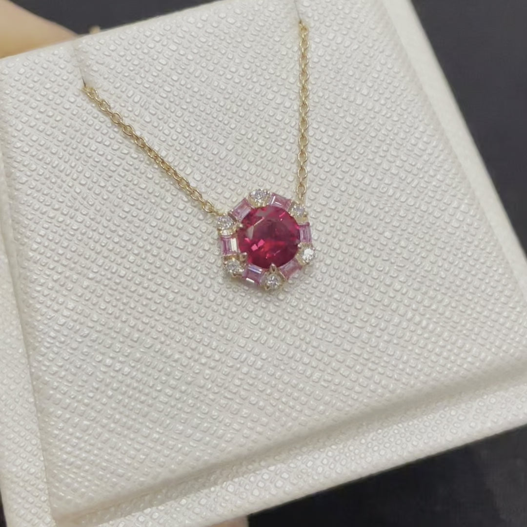 Melba necklace in Ruby, Pink sapphire and Diamond set in Pink gold