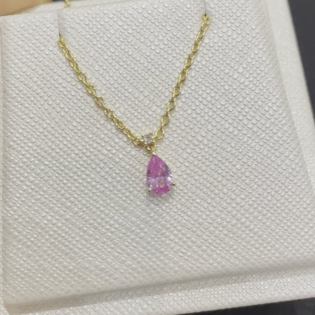 Ori small pendant necklace in Pink sapphire & Diamond set in Gold