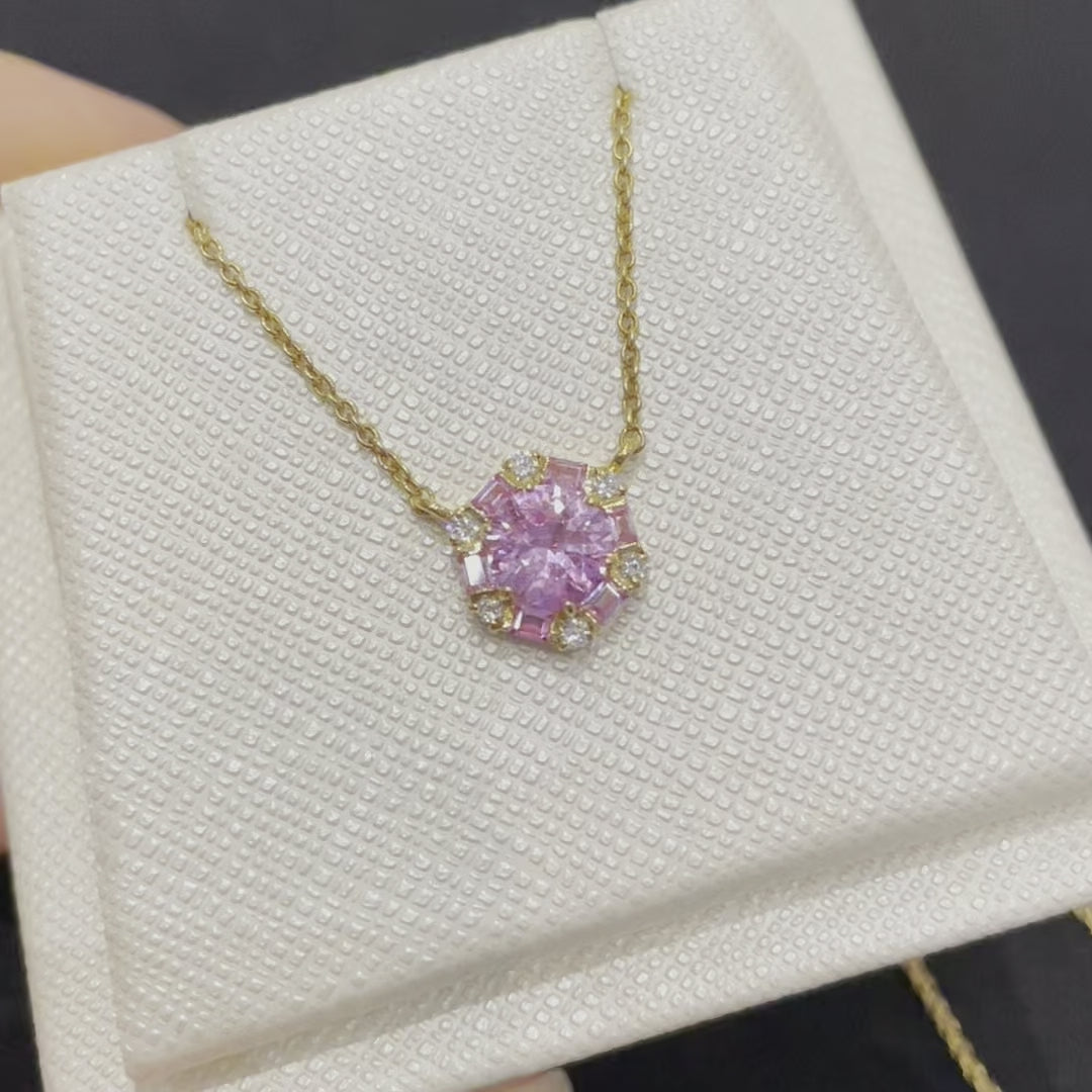 Melba gold necklace set with Pink sapphire & Diamond
