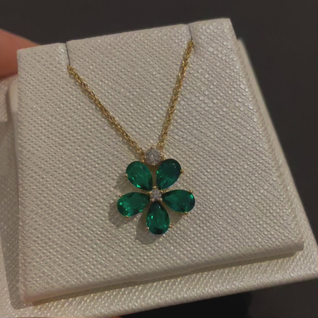 Order Online Florea Gold Necklace Emerald and Diamond by Juvetti - best jewellery store in London