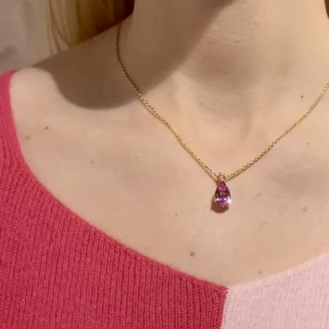 Ori large pendant necklace in Pink Sapphire & Diamond set in Gold