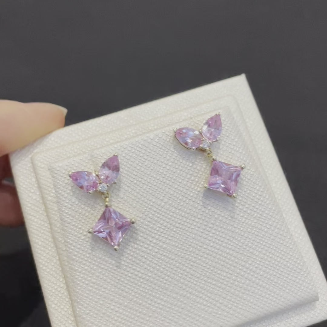 Amore gold earrings in Pink sapphire and Diamond