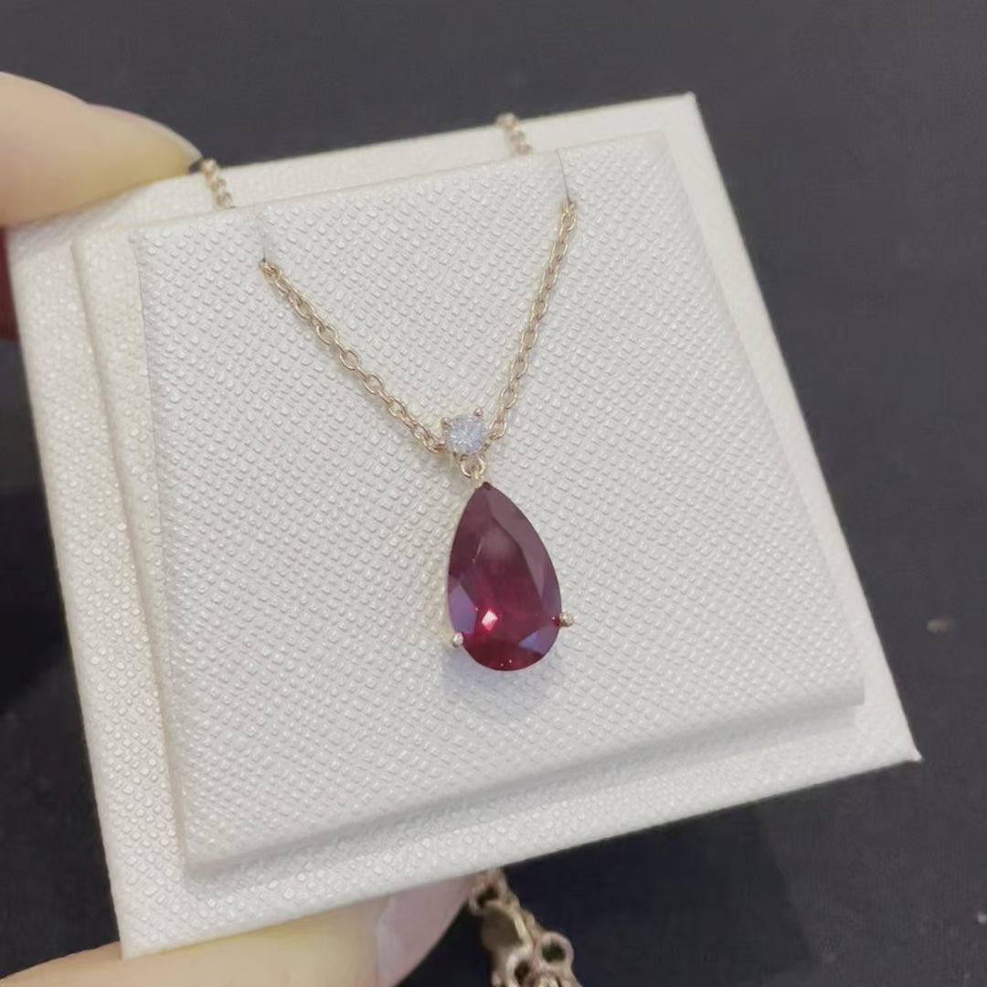 Ori large pendant necklace in Ruby and Diamond set in Pink gold