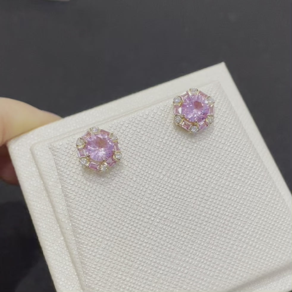 Melba gold earrings in Pink sapphire and Diamond
