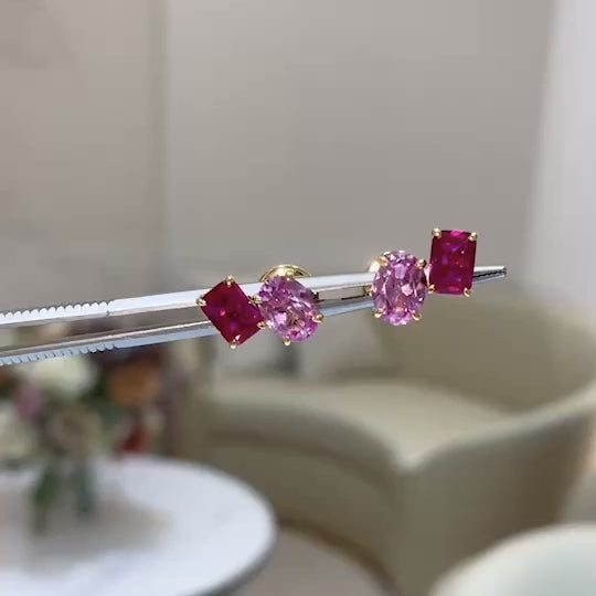 Buchon gold earrings set with Pink sapphire