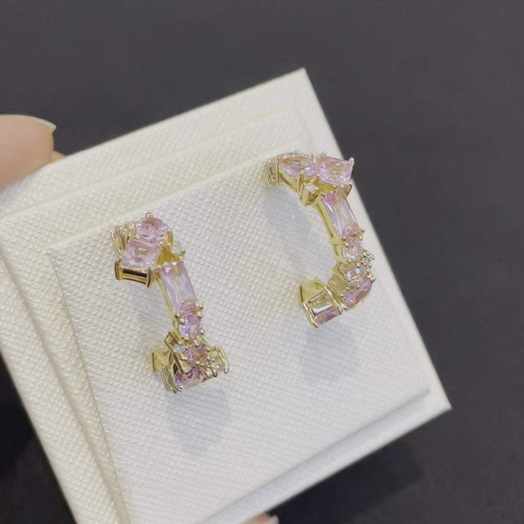 Lanna medium hoop earrings in Pink sapphire & Diamond set in Gold